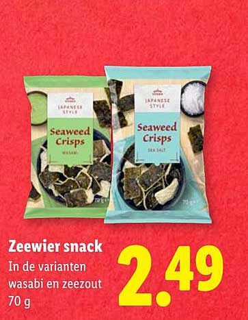 Zeewier snack In de varianten wasabi en zeezout 70 g