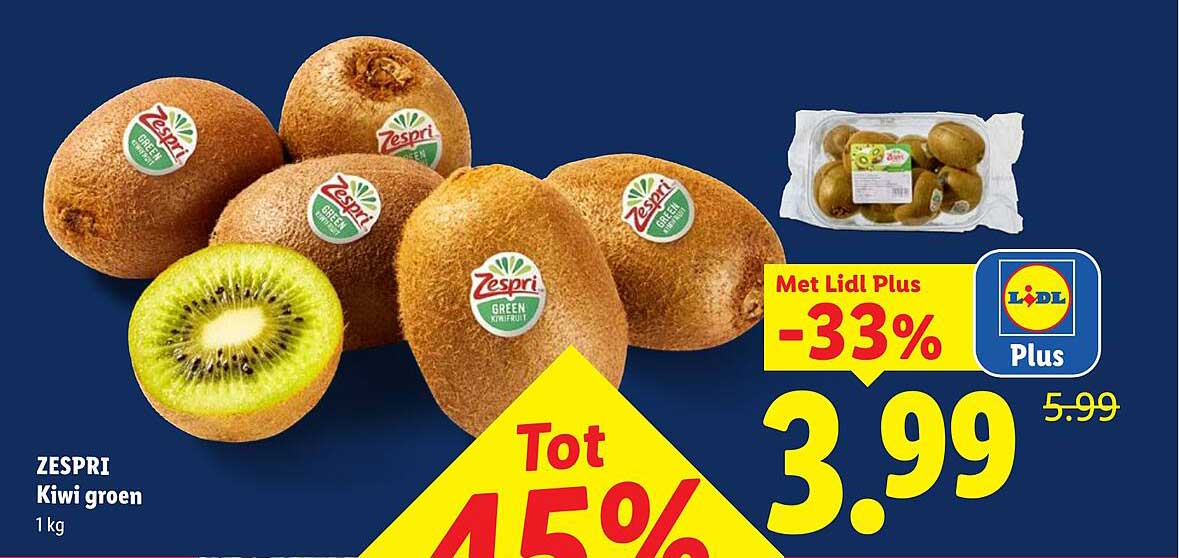ZESPRI Kiwi groen 1 kg Met Lidl Plus -33%