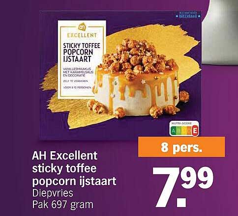 Ah Excellent Sticky Toffee Popcorn Ijstaart Aanbieding bij Albert Heijn ...