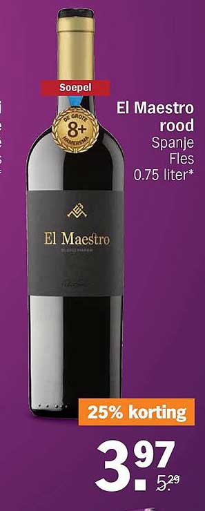 Maestro Rood El Maestro Rood Spanje Fles 0.75 Liter Aanbieding bij Albert Heijn ...