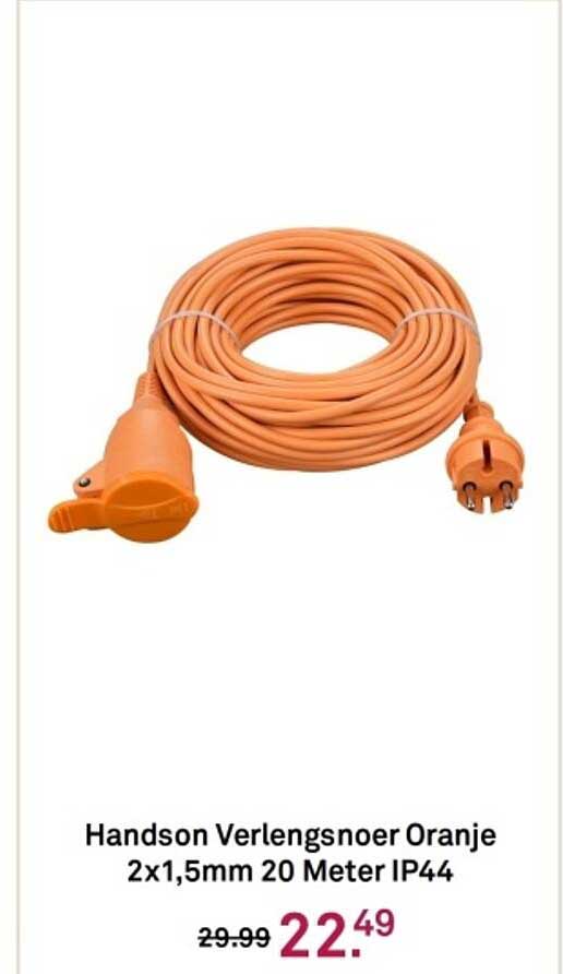 Handson Verlengsnoer Oranje 2x1,5mm 20 Meter IP44