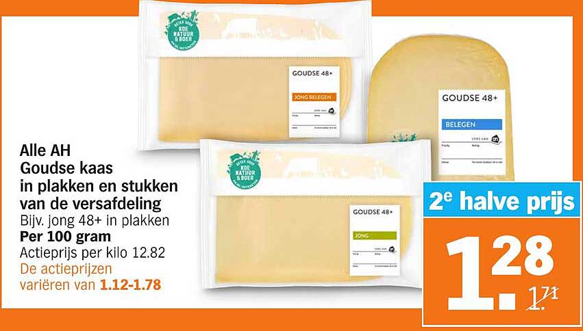 Alle AH Goudse kaas in plakken en stukken van de versafdeling