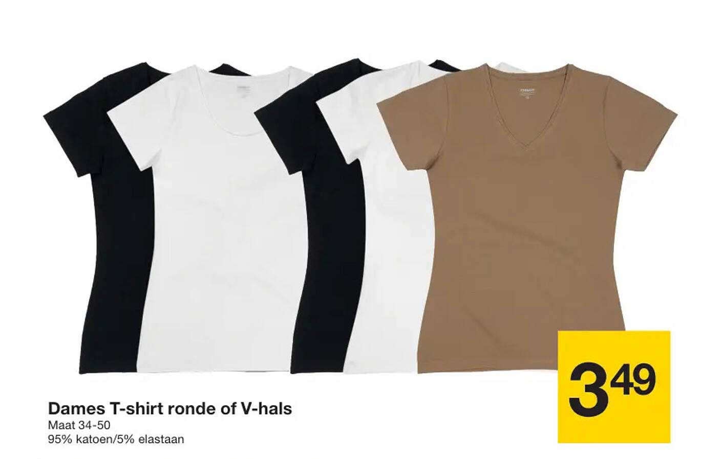 Dames T-shirt ronde of V-hals
