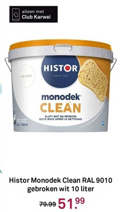 Histor Monodek Clean RAL 9010 gebroken wit 10 liter