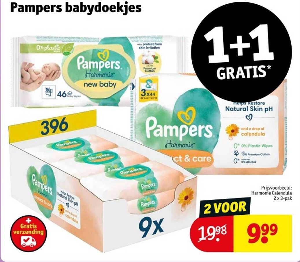 Pampers babydoekjes 1+1 gratis