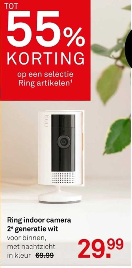Ring indoor camera 2e generatie wit voor binnen, met nachtzicht in kleur