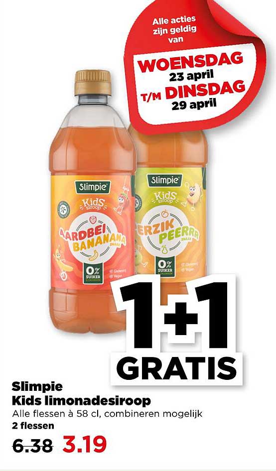 Slimpie Kids limonadesiroop 1+1 GRATIS