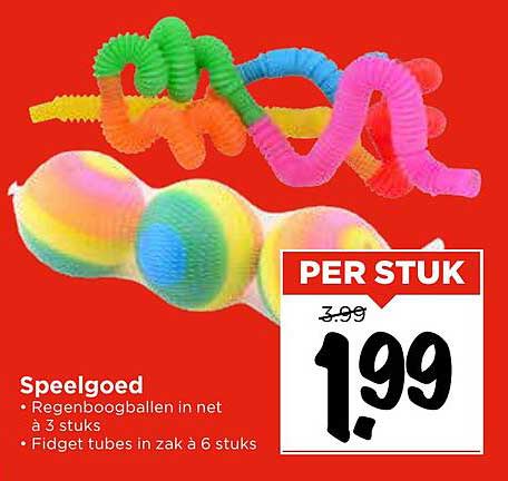Speelgoed - Regenboogballen in net à 3 stuks, Fidget tubes in zak à 6 stuks