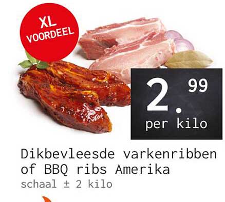 Dikbevolende varkensribben of BBQ ribs Amerika