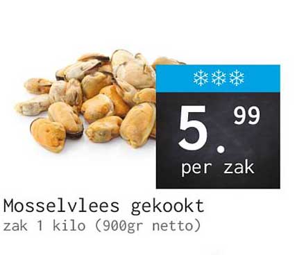 Mosselvlees gekookt zak 1 kilo (900gr netto)