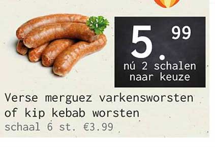 Verse merguez varkensworsten of kip kebab worsten