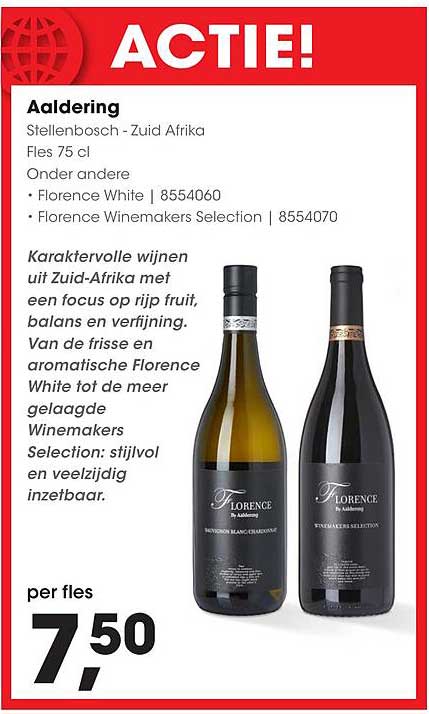 Aaldering Stellenbosch - Zuid Afrika Fles 75 cl Onder andere Florence White | 8554060 Florence Winemakers Selection | 8554070