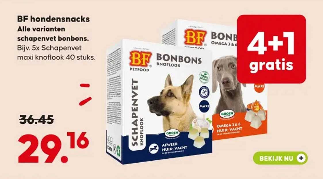 BF hondensnacks Alle varianten schapenvet bonbons. Bijv. 5x Schapenvet maxi knoflook 40 stuks. 4+1 gratis