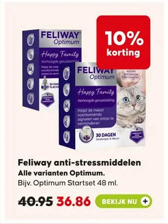 Feliaway anti-stressmiddelen Alle varianten Optimum. Bijv. Optimum Startset 48 ml.