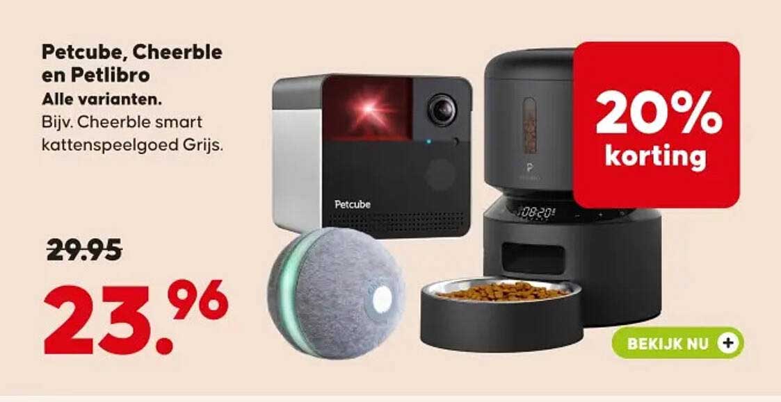 Petcube, Cheerble en Petlibro Alle varianten. Bijv. Cheerble smart kattenspeelgoed Grijs. 20% korting