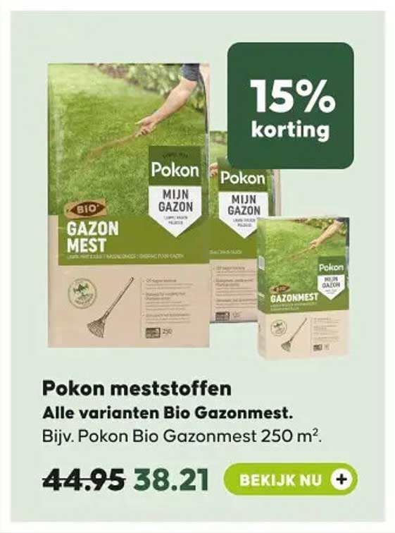 Pokon meststoffen Alle varianten Bio Gazonmest. Bijv. Pokon Bio Gazonmest 250 m². 15% korting