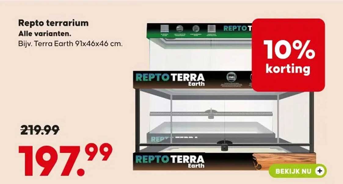 Repto terrarium Alle varianten. Bijv. Terra Earth 91x46x46 cm. 10% korting