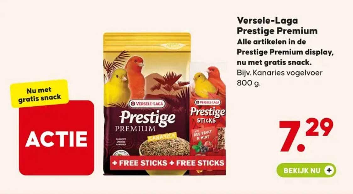 Versele-Laga Prestige Premium Alle artikelen in de Prestige Premium display, nu met gratis snack.