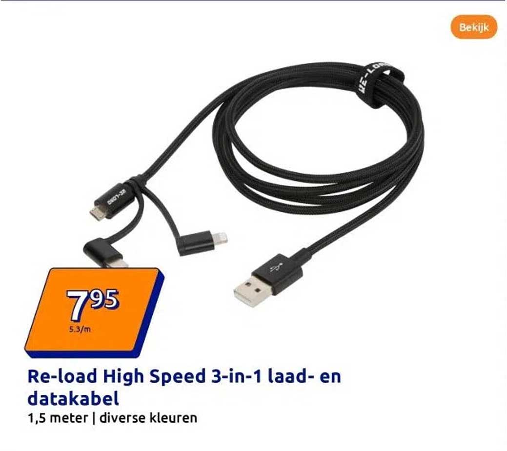 Re-load High Speed 3-in-1 laad- en datakabel
