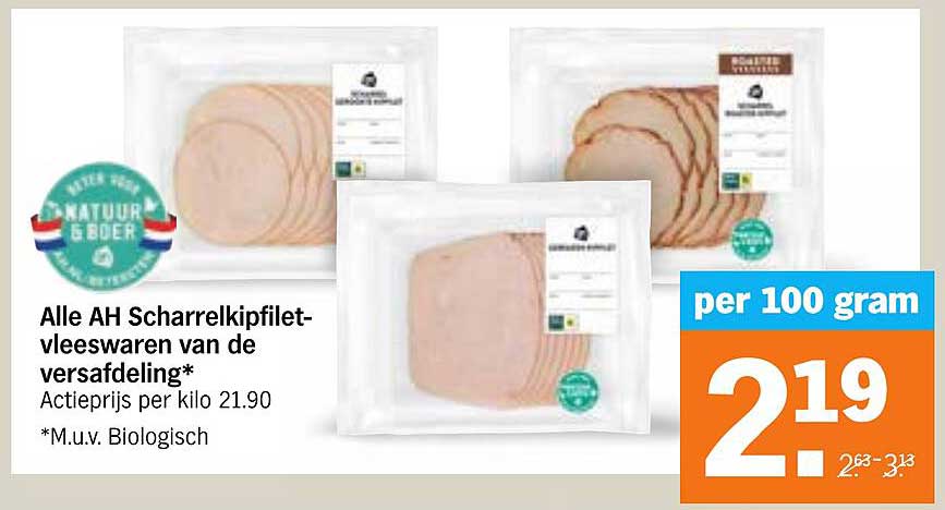 Alle AH Scharrelkipfilet-vleeswaren van de versafdeling*
