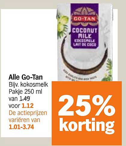 Alle Go-Tan Bijv. kokosmelk Pakje 250 ml van 1.49 voor 1.12