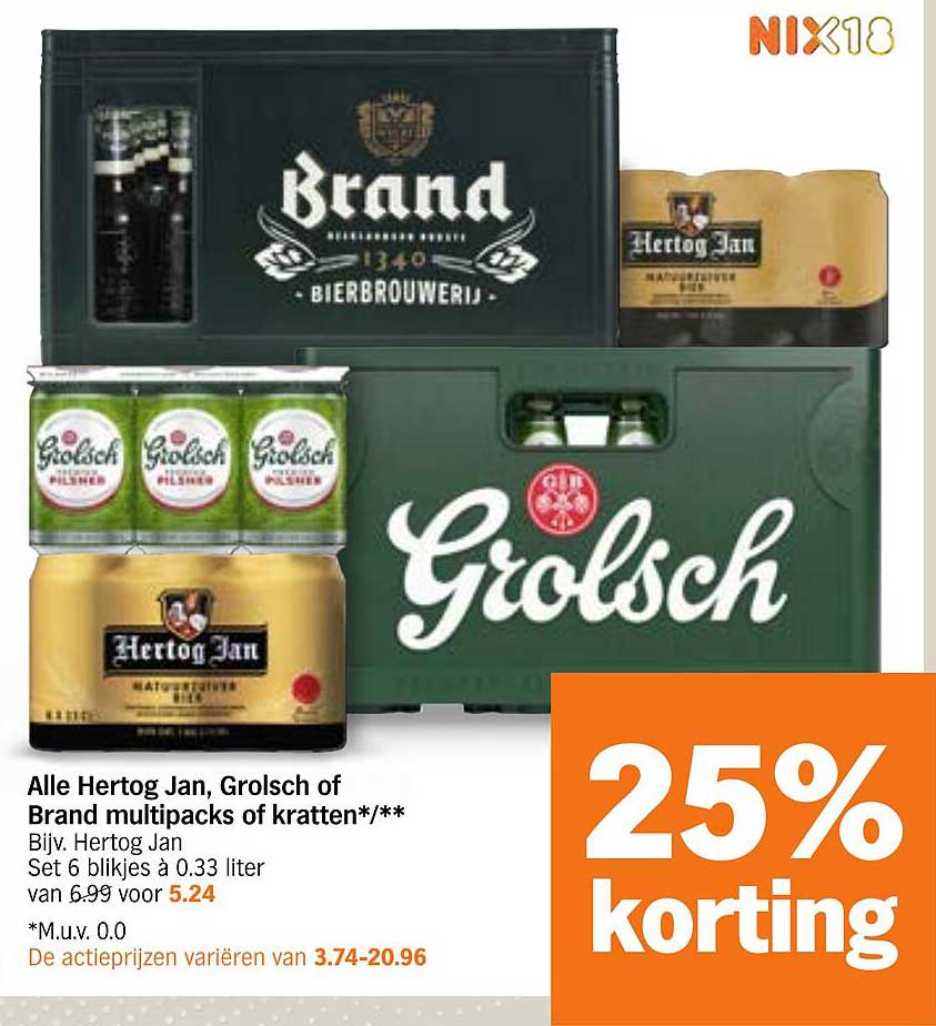 Alle Hertog Jan, Grolsch of Brand multipacks of kratten