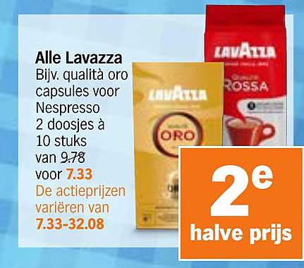 Alle Lavazza Bijv. qualitá oro capsules voor Nespresso 2 doosjes à 10 stuks van 9.78 voor 7.33