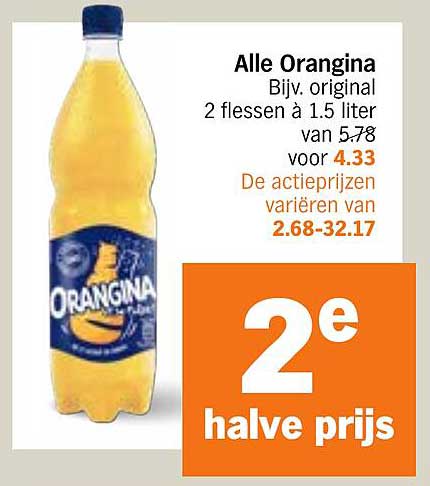 Alle Orangina Bijv. original 2 flessen à 1.5 liter van 5.78 voor 4.33