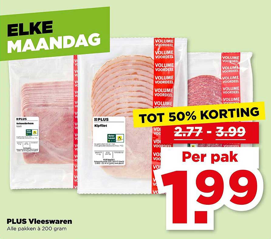Alle pakketten à 200 gram van PLUS Vleeswaren