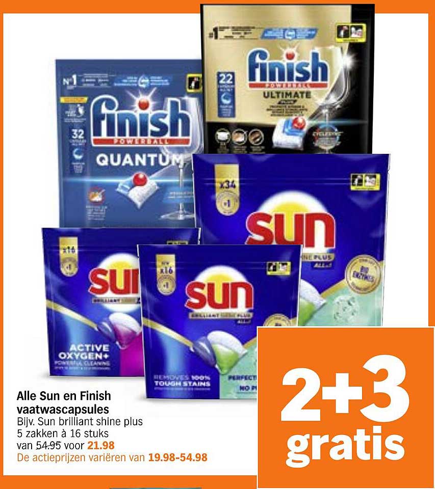 Alle Sun en Finish vaatwascapsules