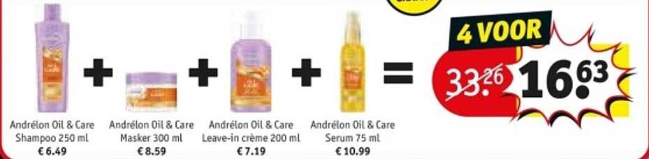 Andrélon Oil & Care Shampoo 250 ml + Andrélon Oil & Care Masker 300 ml + Andrélon Oil & Care Leave-in crème 200 ml + Andrélon Oil & Care Serum 75 ml