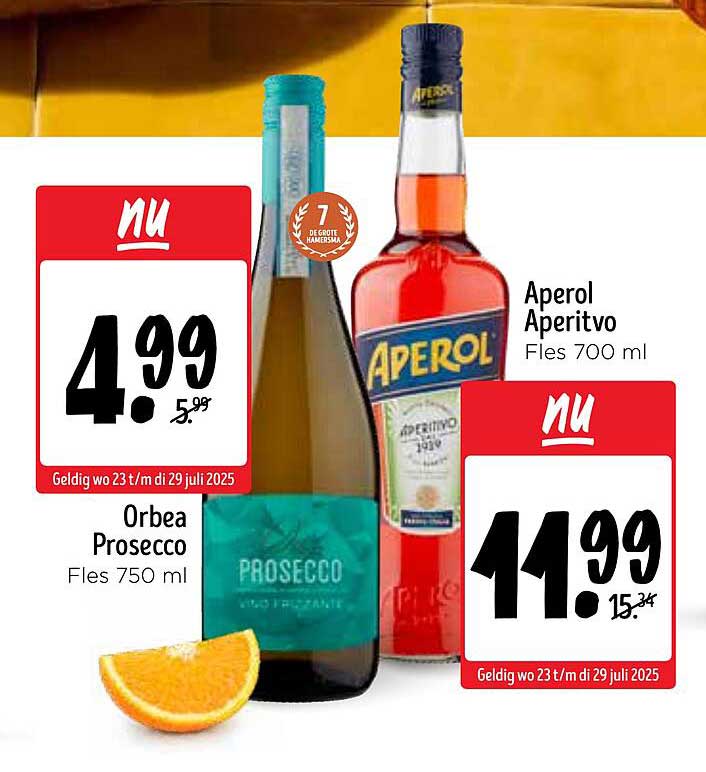 Aperol Aperitivo Fles 700 ml en Orbea Prosecco Fles 750 ml