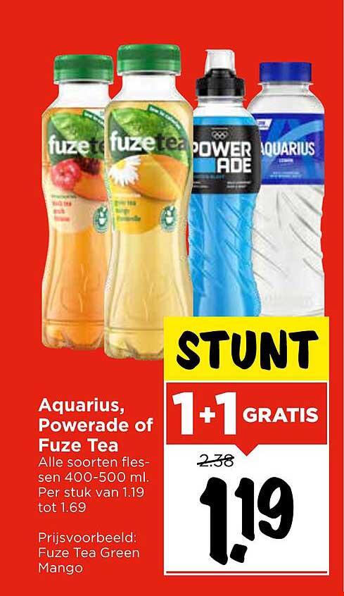 Aquarius, Powerade of Fuze Tea 1+1 Gratis