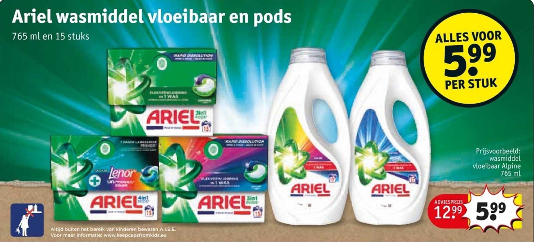 Ariel wasmiddel vloeibaar en pods 765 ml en 15 stuks