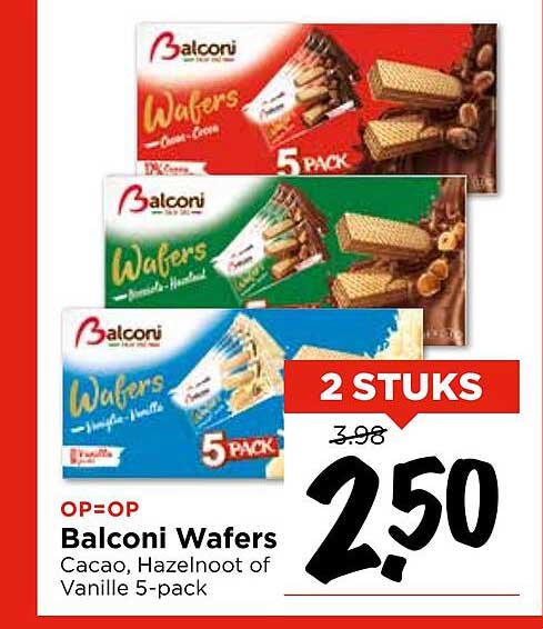 Balconi Wafers Cacao, Hazelnoot of Vanille 5-pack