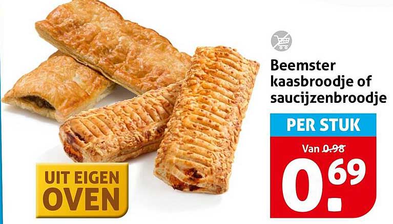 Beemster kaasbroodje of saucijzenbroodje per stuk