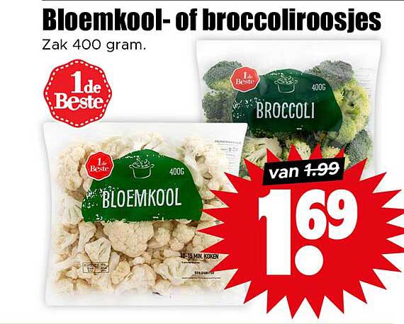 Bloemkool- of broccoliroosjes Zak 400 gram.