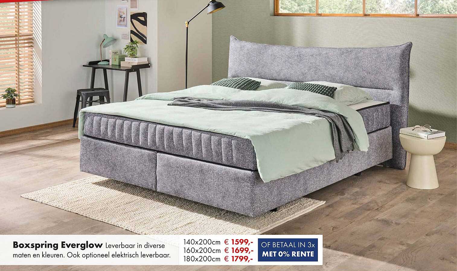 Boxspring Everglow Leverbaar in diverse maten en kleuren. Ook optioneel elektrisch leverbaar.