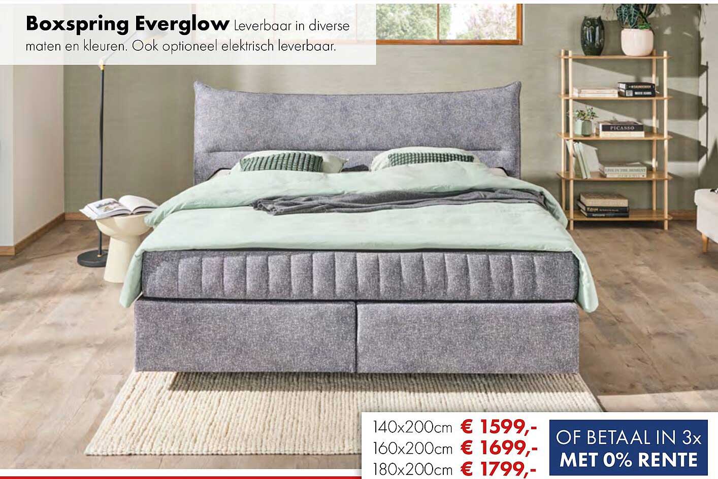 Boxspring Everglow Leverbaar in diverse maten en kleuren. Ook optioneel elektrisch leverbaar.