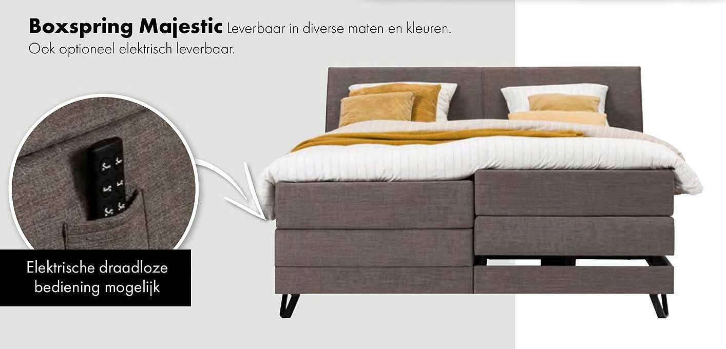 Boxspring Majestic Leverbaar in diverse maten en kleuren. Ook optioneel elektrisch leverbaar.