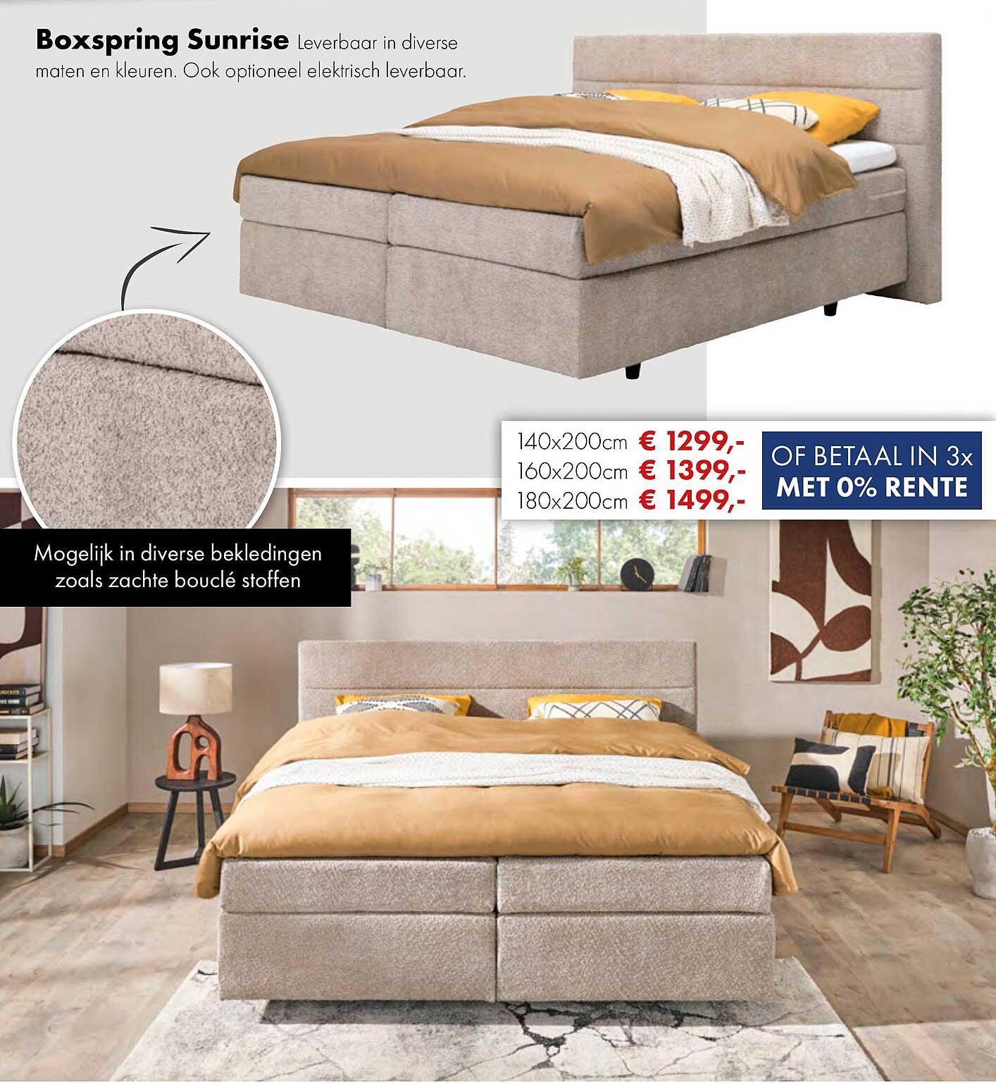 Boxspring Sunrise Leverbaar in diverse maten en kleuren. Ook optioneel elektrisch leverbaar.