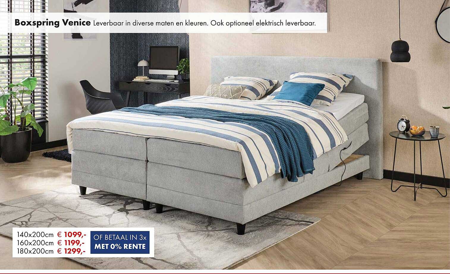 Boxspring Venice leverbaar in diverse maten en kleuren. Ook optioneel elektrisch leverbaar.