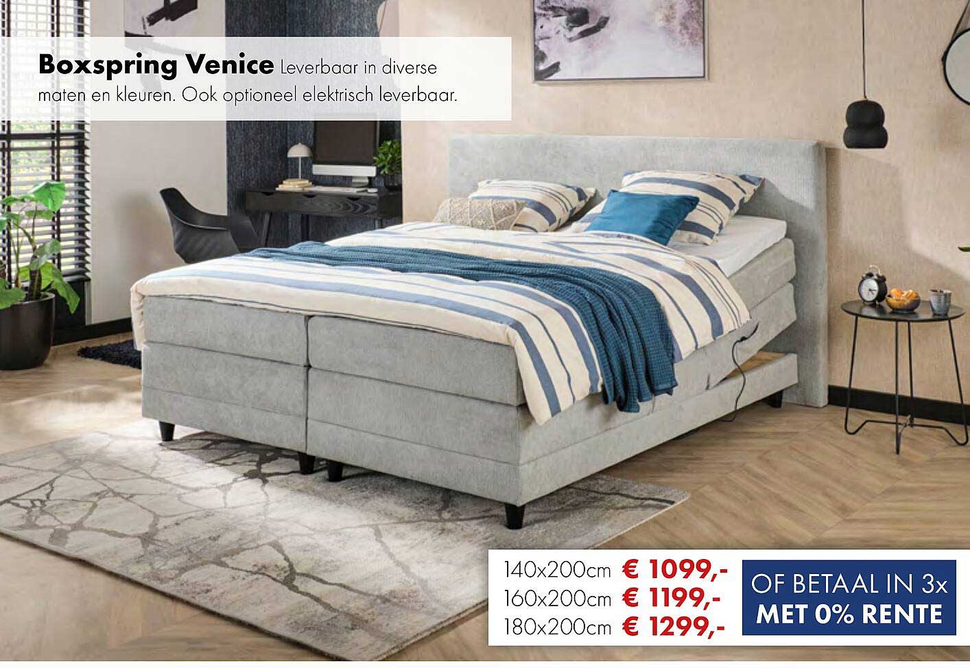 Boxspring Venice Leverbaar in diverse maten en kleuren. Ook optioneel elektrisch leverbaar.