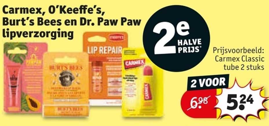 Carmex, O'Keeffe's, Burt's Bees en Dr. Paw Paw lipverzorging