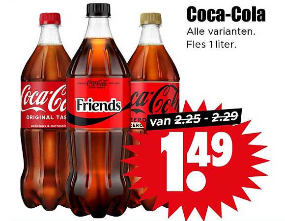 Coca-Cola Alle varianten. Fles 1 liter.