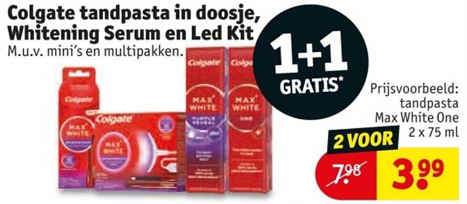 Colgate tandpasta in doosje, Whitening Serum en Led Kit