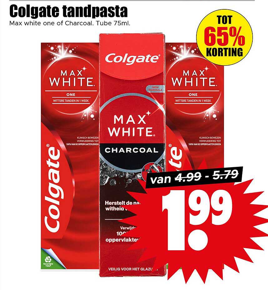 Colgate tandpasta Max white one of Charcoal. Tube 75ml.