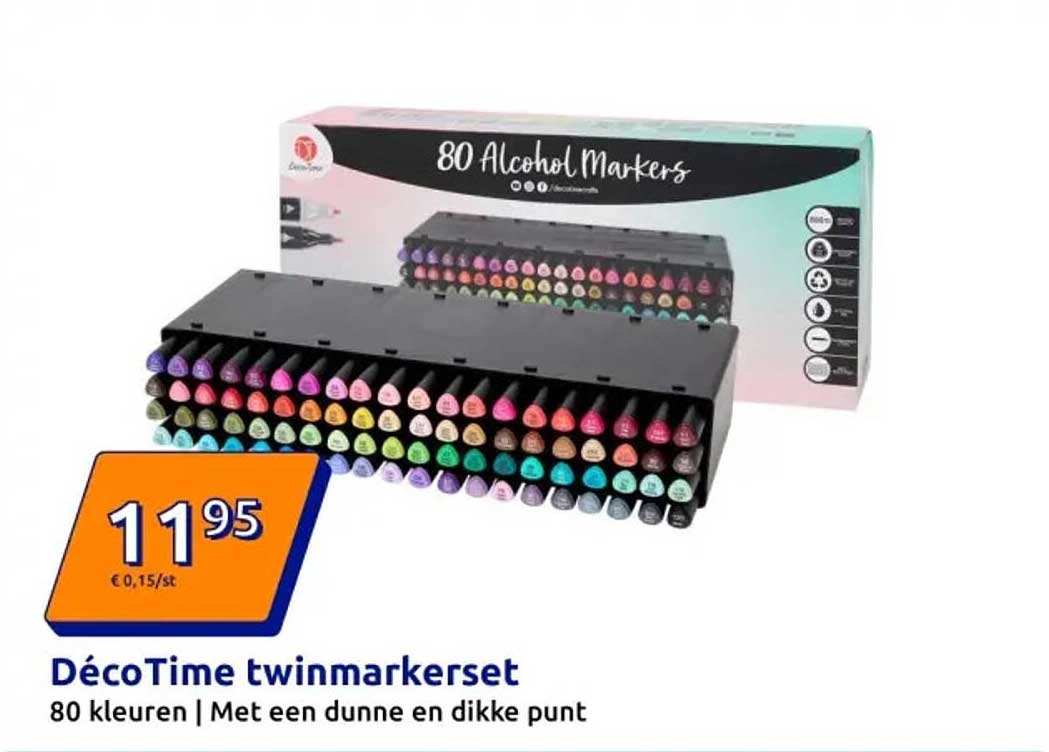 DécoTime twinmarkerset 80 kleuren | Met een dunne en dikke punt