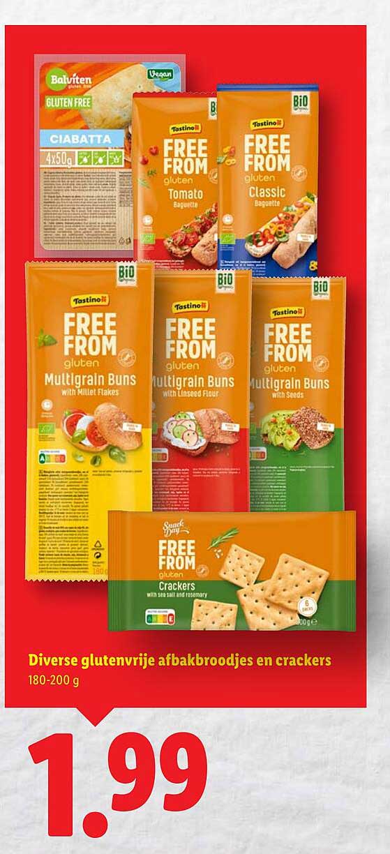 Diverse glutenvrije afbakbroodjes en crackers