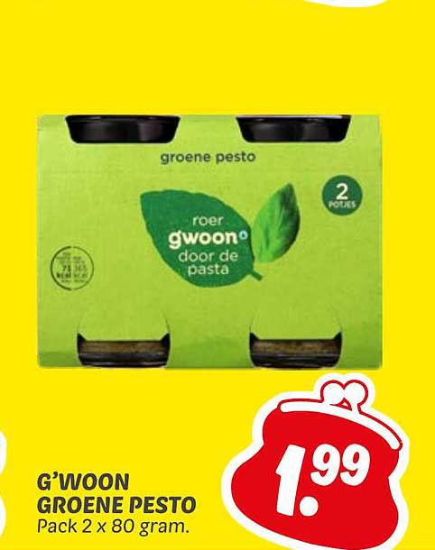 G'woon Groene Pesto Pack 2 x 80 gram